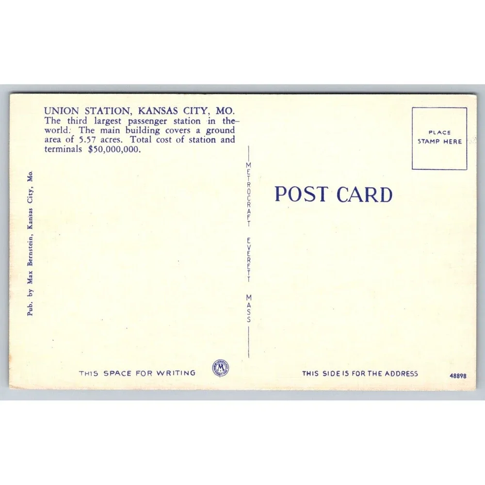 Postcard Union Station Kansas City Missouri MO Linen Metrocraft Max Bernstein